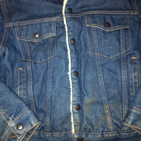 Vintage Masterpiece Apparel Denim Jacket Sherpa Lining Trucker Jean Jacket XL - Picture 5 of 12